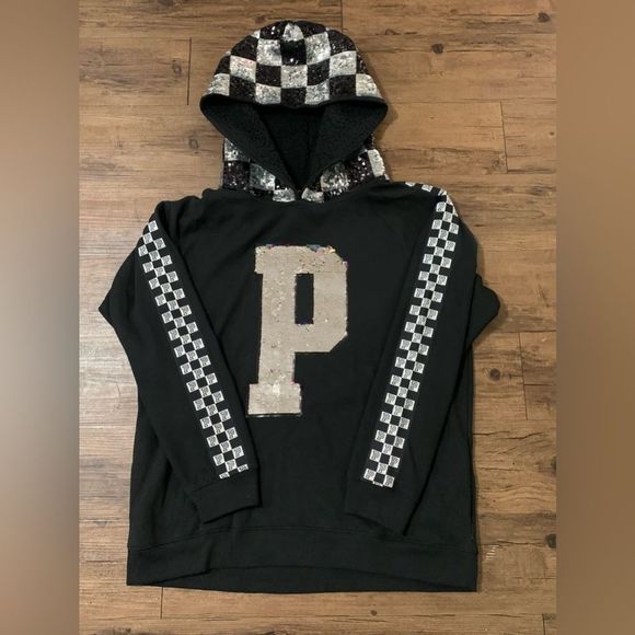 PINK VS CHECKERED FASHION SHOW RUNWAY BLING HOODIE LARGE - Picture 9 of 12